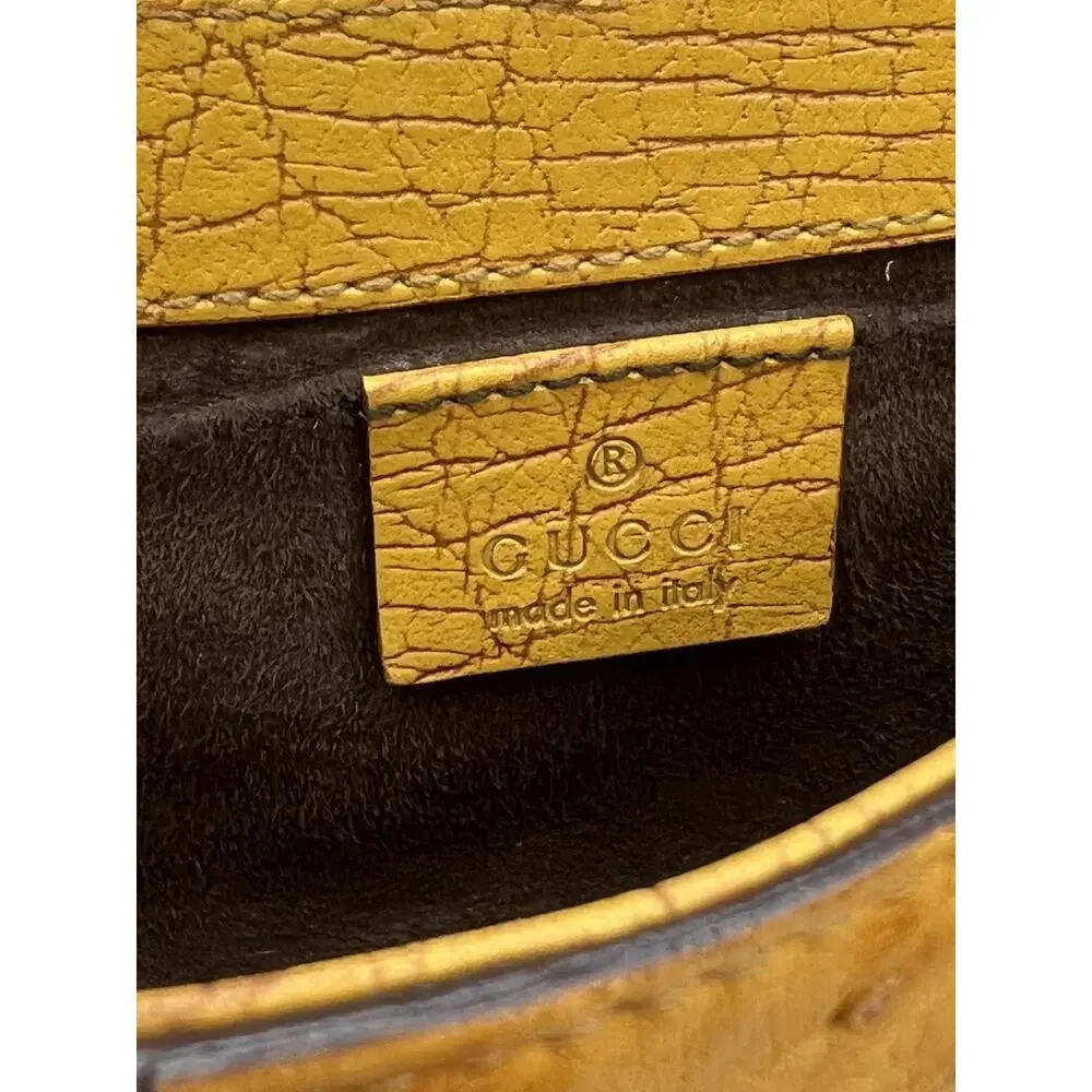 VINTAGE GUCCI Tom Ford Ostrich Leather Horsebit Flap Clutch Yellow Evening Bag - Picture 5 of 12